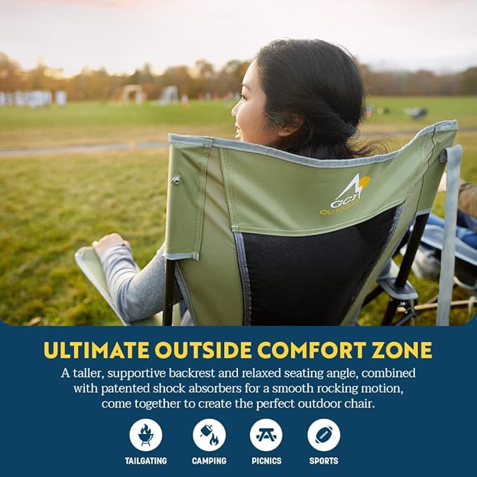 GCI Outdoor Comfort Pro Rocker Camping Chair | Portable Folding Rocking Chair with Durable Armrests & Drink Holder — Loden Green - Image 4