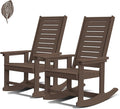 GREENVINES Outdoor Rocking Chairs | Set of 2 | Porch Rocker | HDPE Plastic | Wood Grain | Oversized Rockers | High Back | Big & Tall | Ladder Back | Dark Brown | for Patio Outside by GreenVines