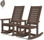 GREENVINES Outdoor Rocking Chairs | Set of 2 | Porch Rocker | HDPE Plastic | Wood Grain | Oversized Rockers | High Back | Big & Tall | Ladder Back | Dark Brown | for Patio Outside by GreenVines