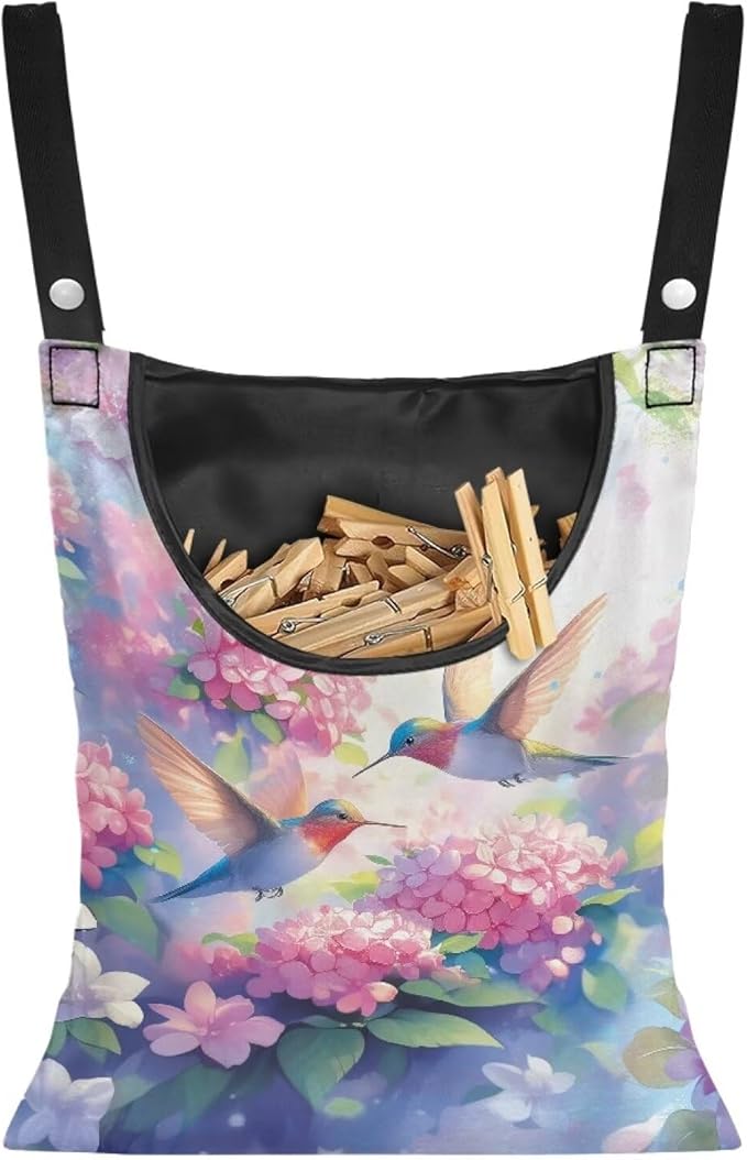 Hummingbird and Flower Clothes Pin Hanging Bag by Unknown