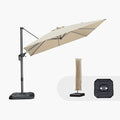 PURPLE LEAF 9'×9' Patio Umbrella with Base Outdoor Cantilever Umbrella with Cover Aluminum Square Offset Umbrella with 360-degree Rotation for Deck Pool Garden Beige by PURPLELEAF