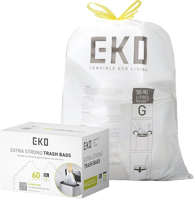 EKO 21 Gallon / 50-90 Liter, Extra-Strong Unscented Garbage Bags, Easy-Dispense by EKO