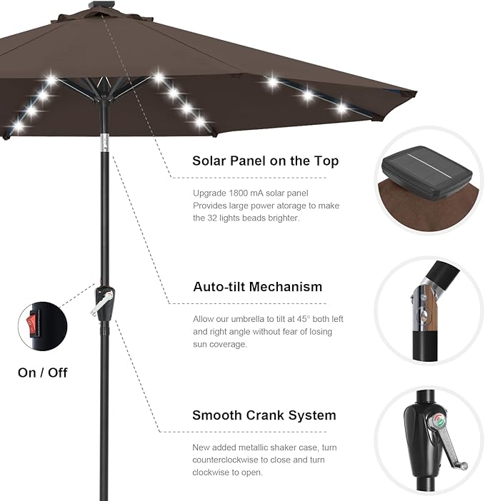 ABCCANOPY Durable Solar Led Patio Umbrellas with 32LED Lights 11FT (Brown) - Image 6
