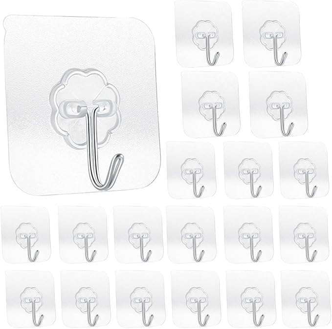 20 Pack Transparent Adhesive Hooks 33 lb 15KG Waterproof and Oilproof Reusable by SZYIKUER