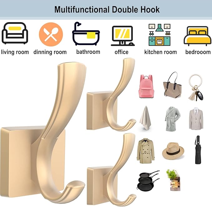 Gold Hooks for Wall, Heavy Duty Thick Aluminum Alloy Entry Coat Hooks for - Image 3