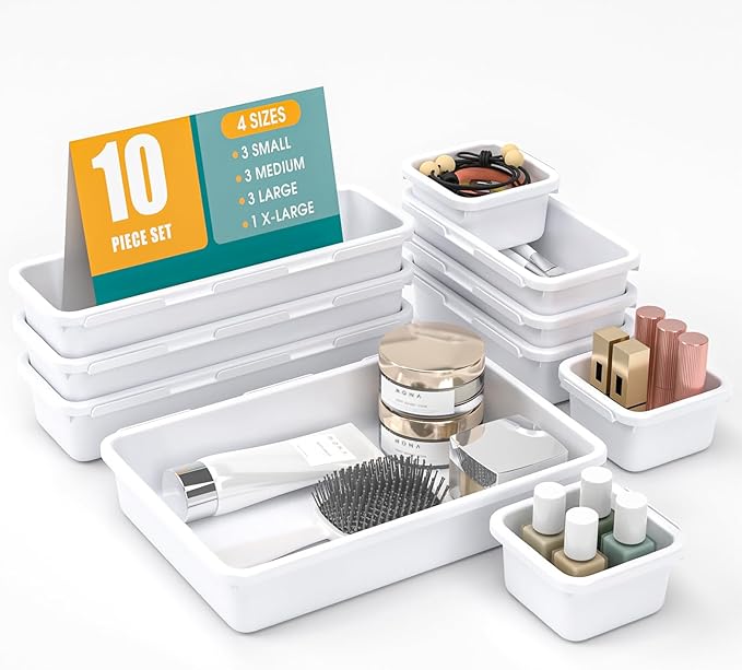 10 PCS Drawer Organizer Set, 4 Size Makeup Drawer Divider Organizer by StoreHappily