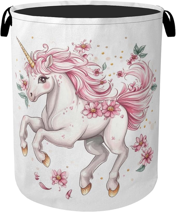 Unicorn Pink Foldable Canvas Laundry Basket by Gearsly