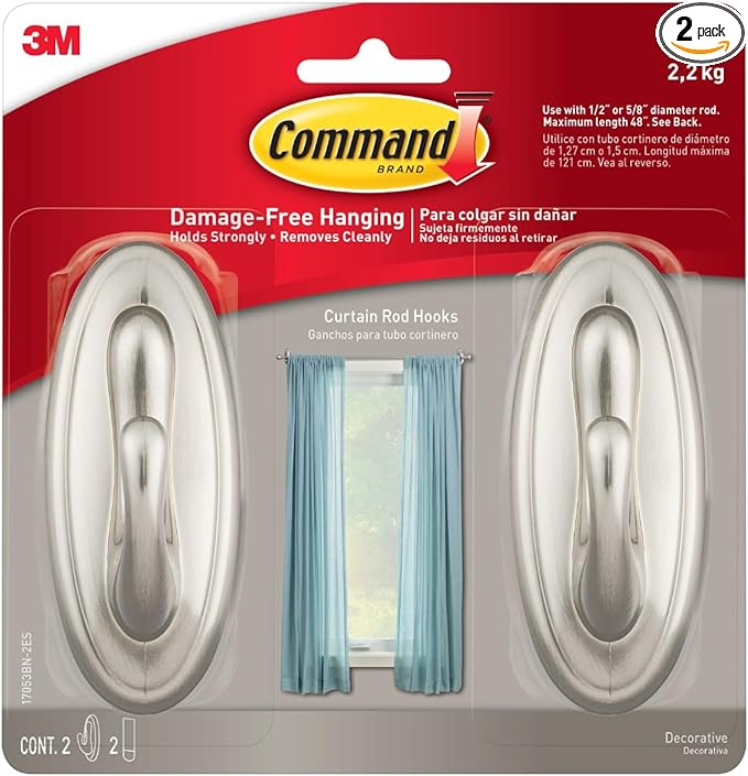 Command 5 lb Large Brushed Nickel Color Hooks, Damage Free Coat Hooks by Command