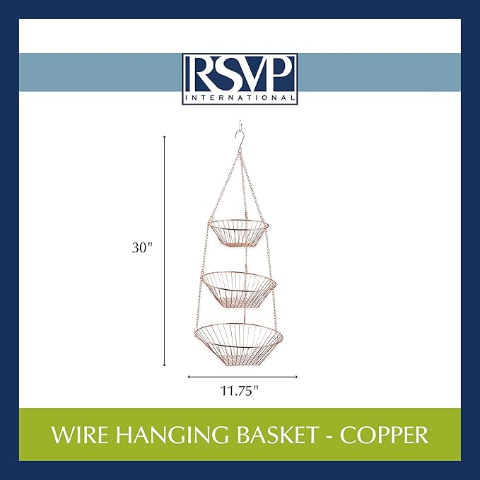 RSVP International Hanging Storage Collection 3-Tier Baskets, Copper Wire - Image 3