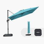 PURPLE LEAF 9'×9' Patio Umbrella with Base Outdoor Cantilever Umbrella with Cover Aluminum Square Offset Umbrella with 360-degree Rotation for Deck Pool Garden Turquoise Blue by PURPLELEAF