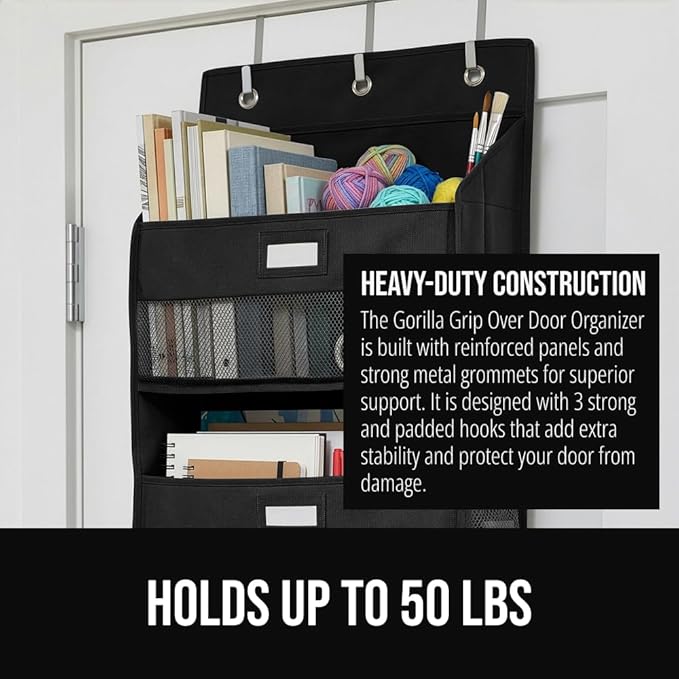 GORILLA GRIP Over The Door Organizer Storage, 5 Deep Hanging Shelves, Holds - Image 3
