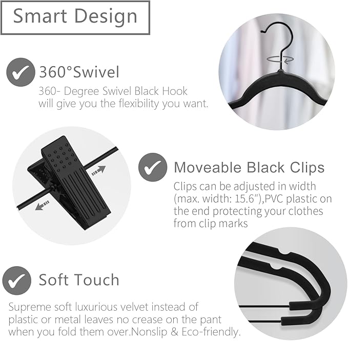 MIZGI Premium All Black Velvet Pants Hangers - Image 3