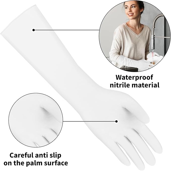 Long Sleeves Durable Disposable Nitrile White Gloves 15inches, Household - Image 2