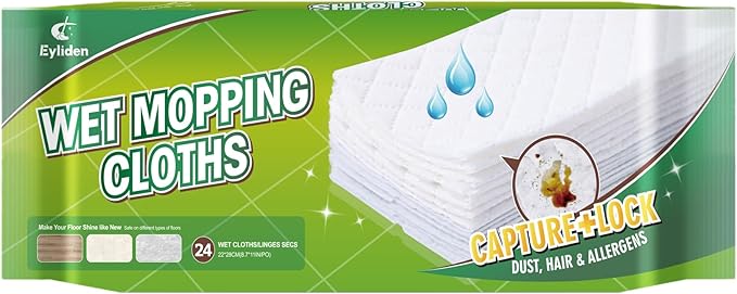 Eyliden 24-Count Disposable Wet Mop Pads Refills, Pre-Moistened by Eyliden