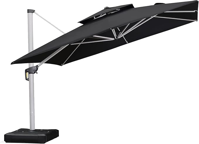 PURPLE LEAF 12 Feet Double Top Deluxe Square Patio Umbrella Offset Hanging Umbrella Cantilever Outdoor Market Umbrella Garden, Black by PURPLELEAF