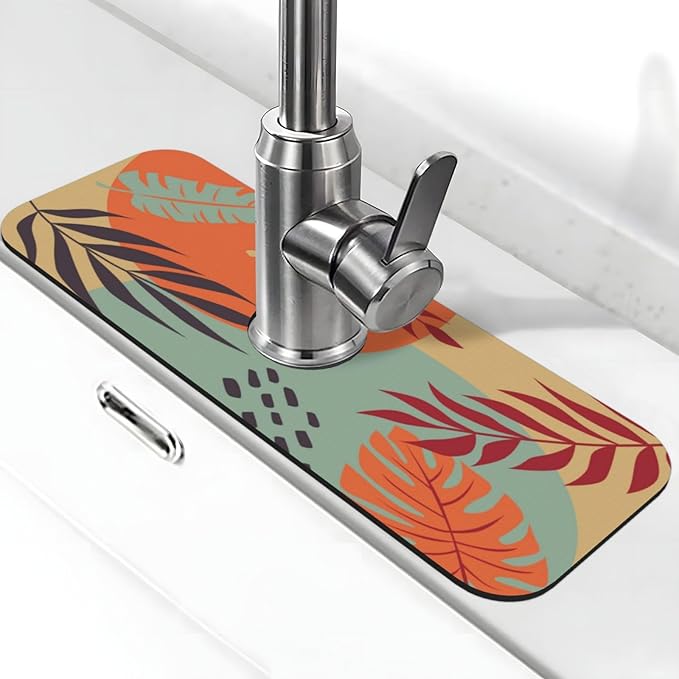Boho Bohemian Abstract Floral Leaves Kitchen Sink Splash Guard Faucet Mat Super by Unknown