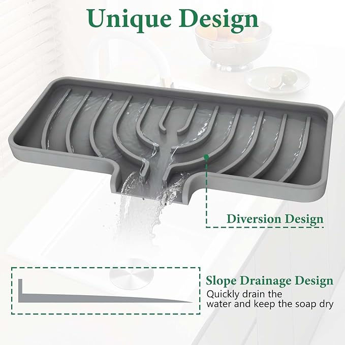 GUUKIN Sponge Holder for Kitchen Sink, 9.8"×4.9" Silicone Dish Drying Mat - Image 4