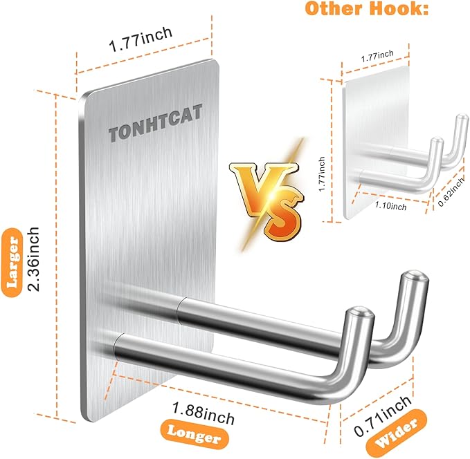 Adhesive Hooks, Stick on Stainless Steel Towel Robe Razor Wall Hooks - Image 2