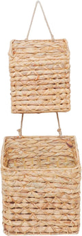 2-Tier Wall Hanging Wicker Water Hyacinth storage baskets Set, Woven Rustic by QingtuHome