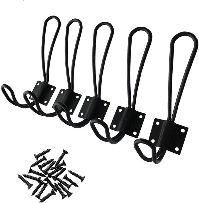 YMAISS 5 Packs of Rustic Heavy Duty Double Coat Hooks, Vintage Wall Mounted by YMAISS
