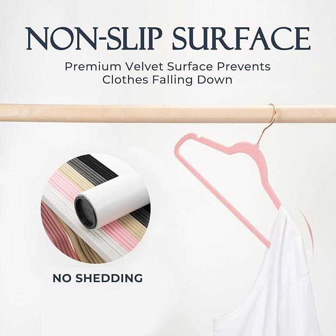 HOUSE DAY Pink Velvet Hangers 60 Pack, Premium Non-Slip Felt Clothes, Sturdy - Image 2