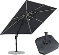 PURPLE LEAF 10 Feet Patio Umbrella with Base Outdoor Cantilever Solar Powered LED Square Umbrella Aluminum Offset Umbrella with 360-degree Rotation for Garden Deck Pool Patio Light Grey by PURPLELEAF