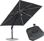 PURPLE LEAF 10 Feet Patio Umbrella with Base Outdoor Cantilever Solar Powered LED Square Umbrella Aluminum Offset Umbrella with 360-degree Rotation for Garden Deck Pool Patio Light Grey by PURPLELEAF