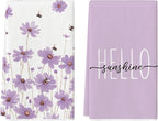 Artoid Mode Purple Flowers Bee Hello Sunshine Summer Kitchen Towels Dish Towels by ArtoidMode