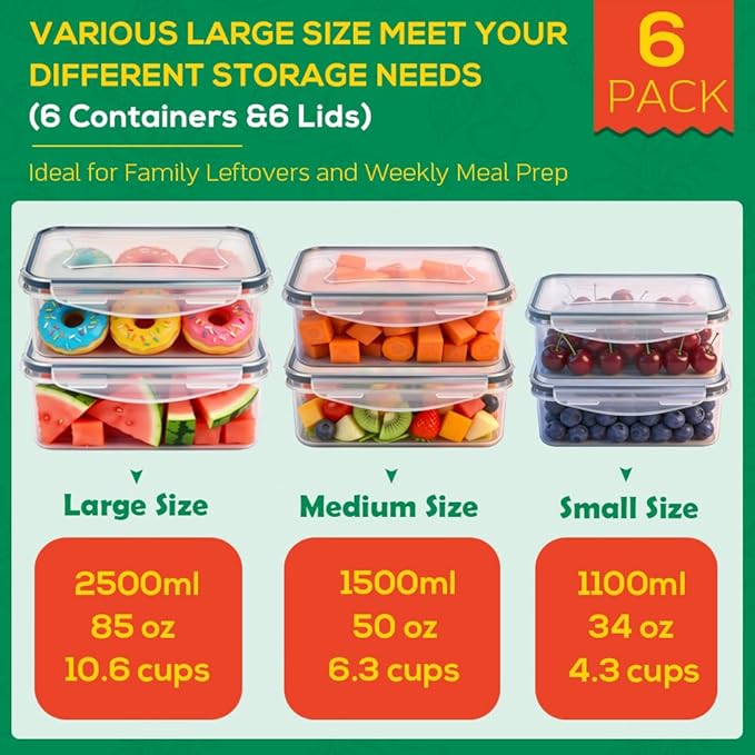 6 Pack Large Food Storage Containers - Image 3