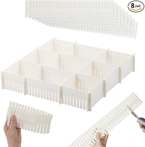 14.5 in White Adjustable Drawer Dividers, TWUTGAYW 8PC DIY Grid Drawer by KUAOOAUK