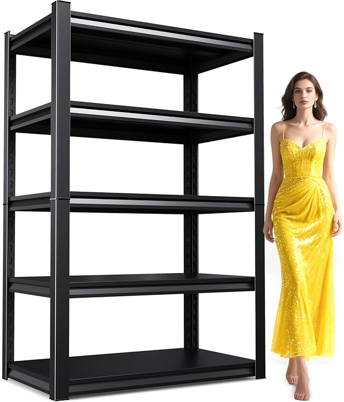 71"H-35"W Garage Shelving Heavy Duty Storage Shelves, Metal Adjustable Shelving Unit, Utility Garage Organizer Shelf for Basement, Pantry, Kitchen, Warehouse,15.7"D x 35.4"W x 71.2"H, Black by Unknown