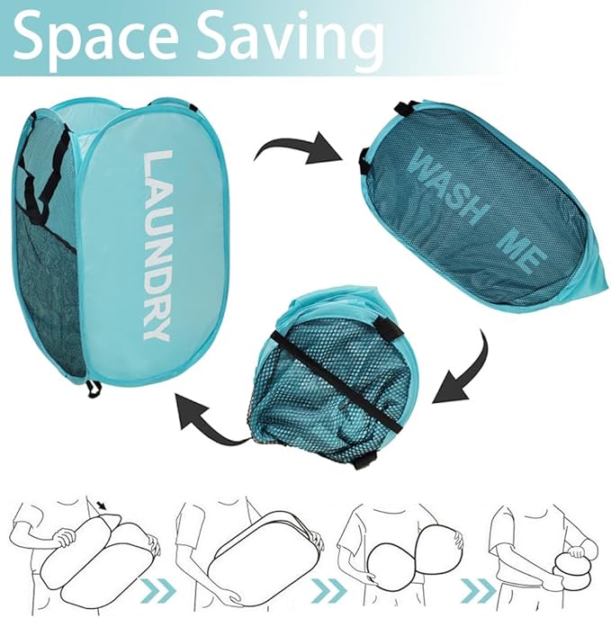 2Pack Collapsible Laundry Baskets Pop Up Laundry Hamper Mesh Storage Bins - Image 3