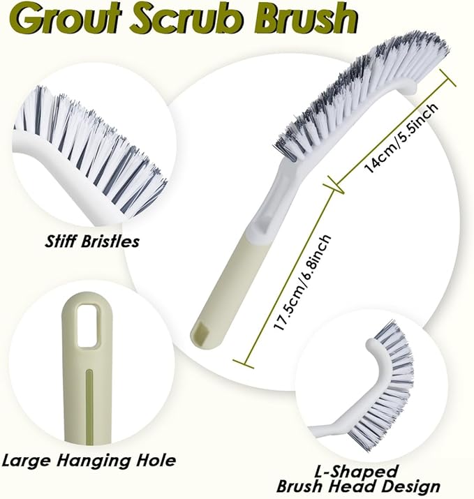 Heavy Duty Scrub Brush with Long Handle, Grout Cleaner Brush, Stiff Bristles - Image 4