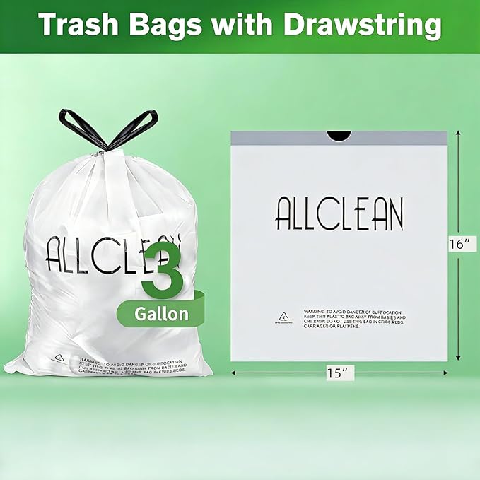 Trash Bags 3 Gallon Small Kitchen Drawstring Bathroom Garbage Bags, Fit 3 Gal - Image 2