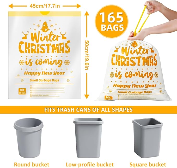 XUXRUS Gold Trash Bags Mini Trash Bags, 3 Gallon Small Bathroom Drawstring - Image 5