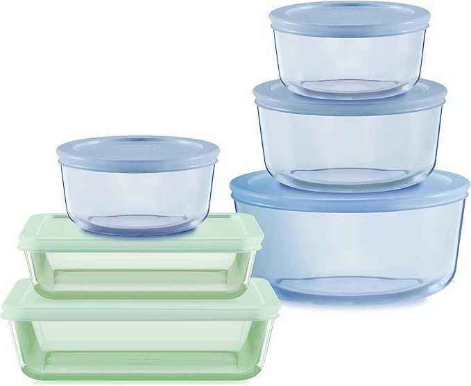 Pyrex Colors Tinted Small/Medium/Large Food Storage Container Set, Snug Fit by Pyrex