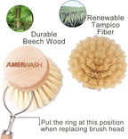 Classic Dish Brush Replacement Head 3 Packs, Natural Bristle Tampico Fiber - Image 4