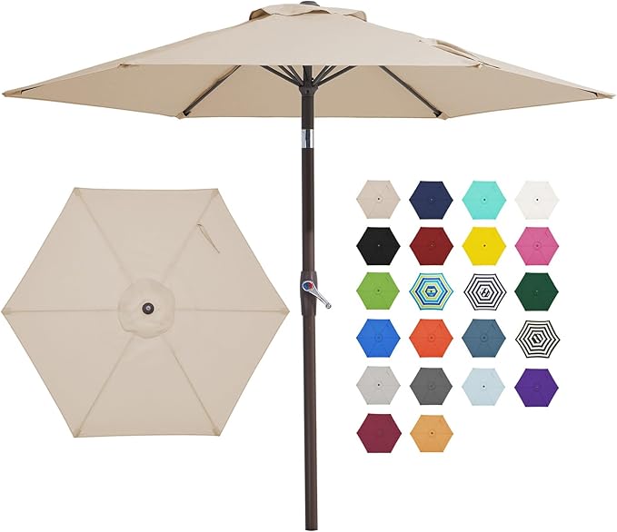 JEAREY 7.5FT Patio Umbrella Outdoor Market Umbrella with 6 Sturdy Ribs, Push Button Tilt/Crank Table Umbrella for Garden, Deck, Backyard and Pool, Beige by JEAREYOutdoorsCollection