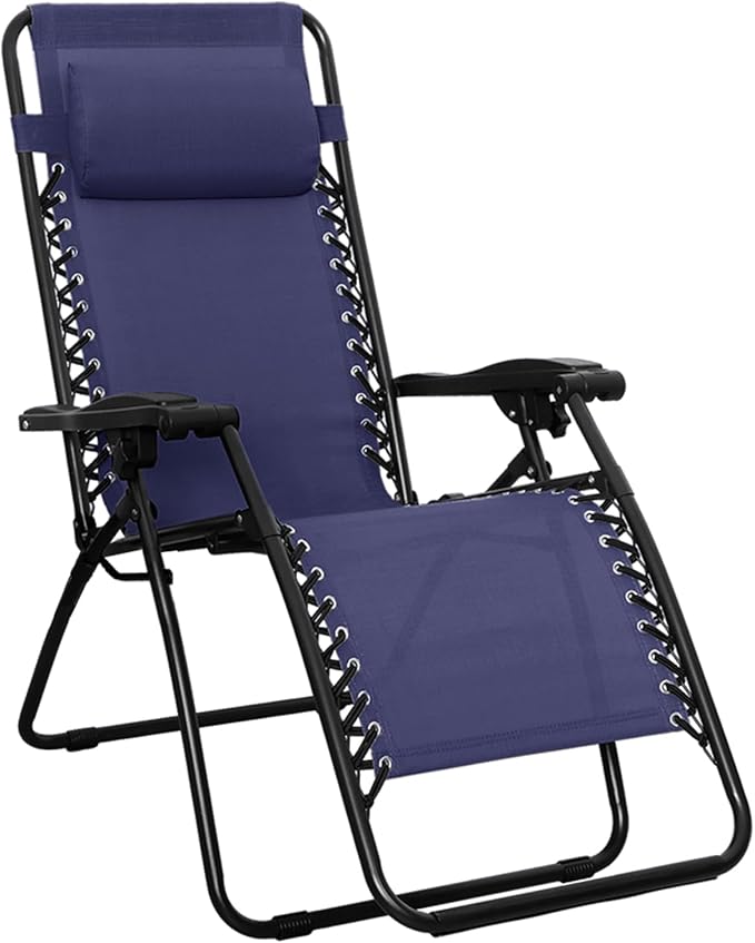 Amazon Basics Outdoor Patio Zero Gravity Lounge Chair with Pillow, Folding Reclining and Textilene Adjustable, Folding Lounge Lawn Chairs for Outside, 26", Blue by AmazonBasics
