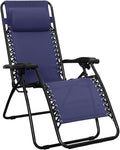 Amazon Basics Outdoor Patio Zero Gravity Lounge Chair with Pillow, Folding Reclining and Textilene Adjustable, Folding Lounge Lawn Chairs for Outside, 26", Blue by AmazonBasics