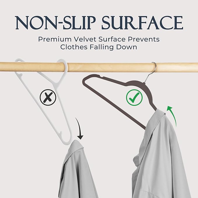 HOUSE DAY Taupe Velvet Hangers 60 Pack, Non Slip Clothes Felt Hanger Heavy Duty - Image 2