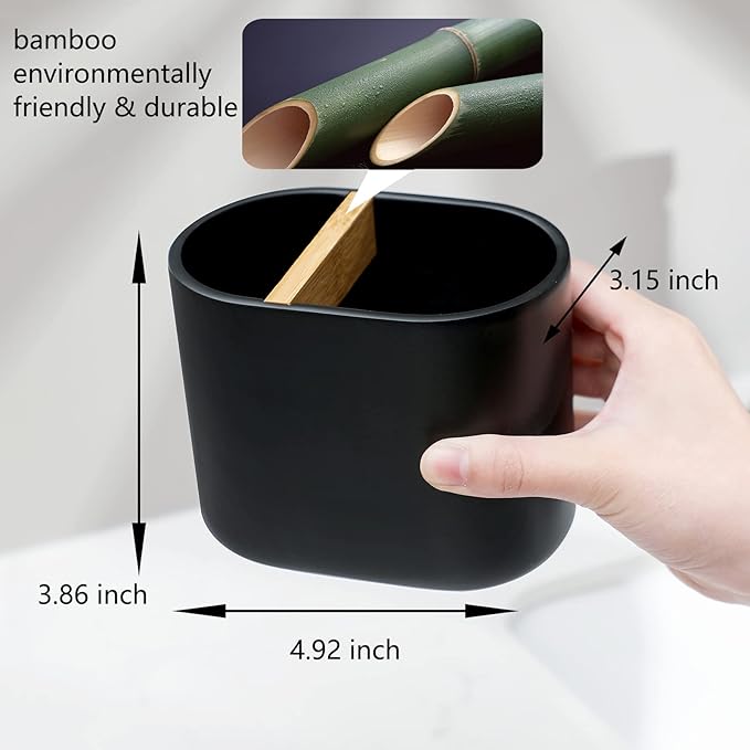 rejomiik Thick Resin Toothbrush Holders Bamboo Tooth Brushing Holder - Image 5