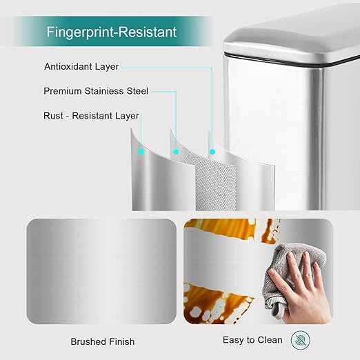 Small Bathroom Trash Can with Lid, 1.3 Gallon Stainless Steel Trash Can with - Image 3