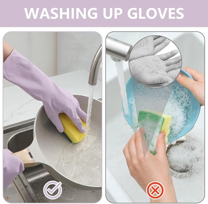 AUAUY Reusable Kitchen Dishwashing Gloves, Rubber Household Cleaning Gloves - Image 6