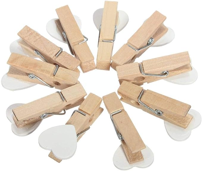 50 Pieces Mini Heart Wooden Clips Clothespins Photo Paper Peg Pin Craft - Image 2