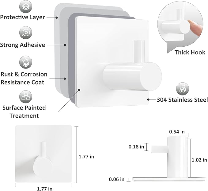 VIS'V Adhesive Towel Hooks, Waterproof Shower Wall Stick on Hooks, 2 Extra - Image 3