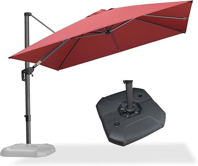 PURPLE LEAF 10 Feet Square Cantilever Umbrella Patio Umbrella with Base Outdoor Umbrella Aluminum Offset with 360-degree Rotation for Garden Deck Pool Patio Terra by PURPLELEAF