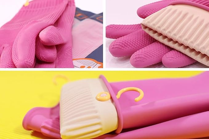 Myungjin 2 Pairs Reusable Waterproof Non-Slip Honeycomb Grip Latex Rubber Gloves - Image 7