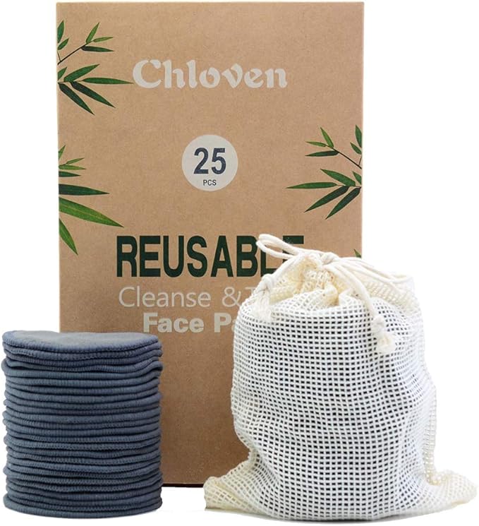 Chloven 25 Pack Charcoal Bamboo Reusable Makeup Remover Pads by ChlovenUS