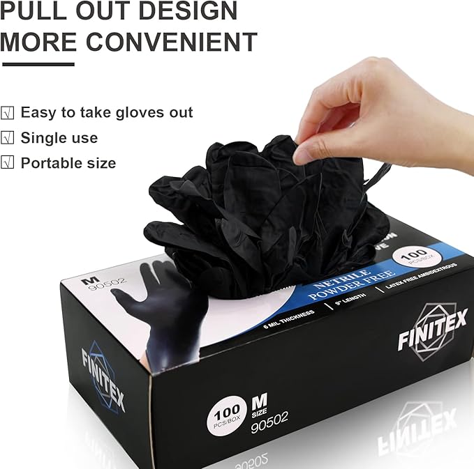 FINITEX Black Nitrile Disposable Medical Exam Gloves - Image 8